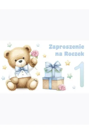 Zaproszenie Z 160x95 Urodziny Roczek zest. 60086 Dzieci�ce - Baby, Ch�opiec, Dzieci�ce, Misie, Roczek, Urodziny