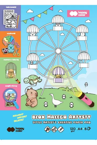 Kolorowanka Blok Ma�ego Artysty Kapibara, KAPI FUN, 120g/m2, A4, 8 ark, Happy Color