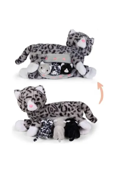 Mama kotek szary z 3 m�odymi kotkami Mamanimals