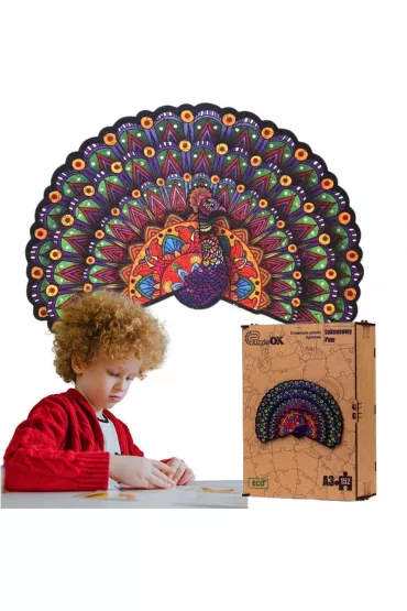 Puzzle drewniane eko 152 el. Luksusowy paw A3 Maksik