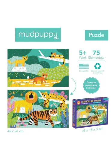 Puzzle soczewkowe z ruchomym obrazkiem 3D Du�e i ma�e koty 5+ Mudpuppy