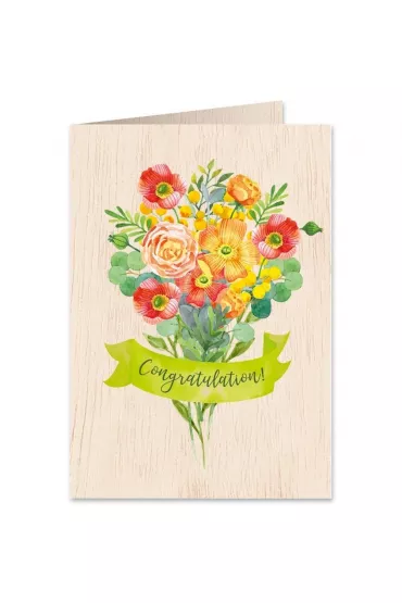 Cozywood Karnet drewniany C6 + koperta Gratulacje