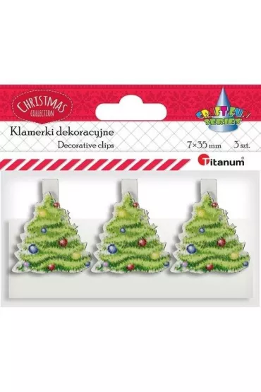 Titanum Klamerki drewniane z dekorem choinka bia�e 3 szt.
