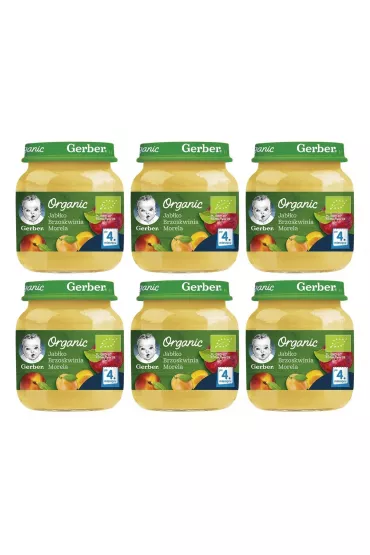 Gerber Organic Deserek jabko brzoskwinia morela dla niemowlt po 4 miesicu Zgrzewka 6 x 125 g Bio