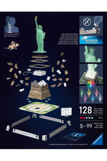 Puzzle 128 el. 3D Iconics Statua Wolno�ci Ravensburger