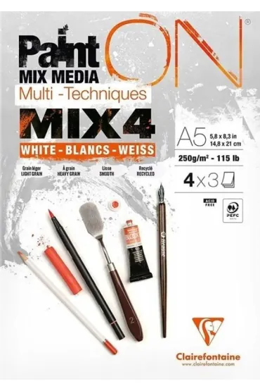 Clairefontaine Blok A5 bia�ych papier�w mix4 250g 12ark