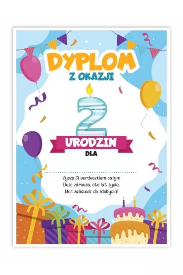 LearnHow Dyplom A5 urodzinowy - drugie urodziny 5 szt.