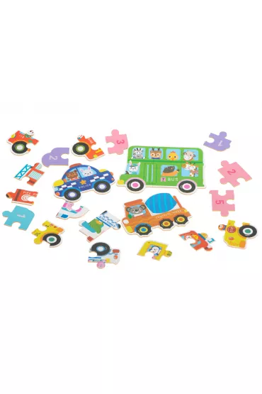 Puzzle dla dzieci uk�adanka w puszce pojazdy 30 puzzli 6 obrazk�w