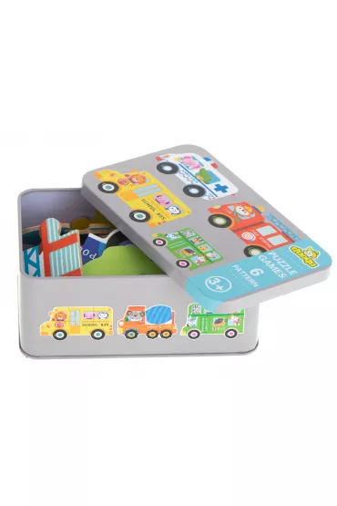 Puzzle dla dzieci uk�adanka w puszce pojazdy 30 puzzli 6 obrazk�w