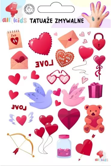 Tatua�e zmywalne dla dzieci Walentynki 3 All4Kids