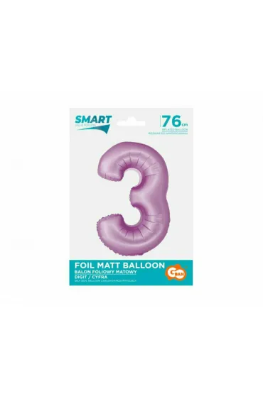 Godan Balon foliowy Smart cyfra 3 lawendowy matowy 76cm