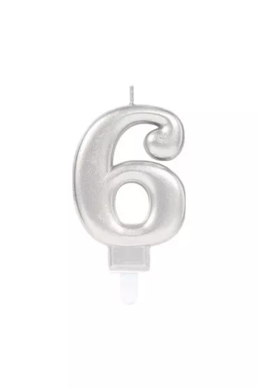 Amscan �wieczka cyferka 6 Sparkling Celebrations srebrna