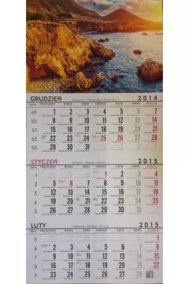 Kalendarz tr�jdzielny jednoplanszowy 2019