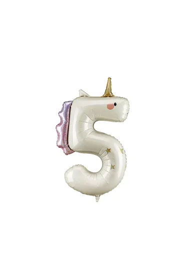 PartyDeco Balon foliowy Cyfra   5   Jednoro�ec, 93cm, mix