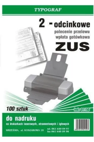 Druki offsetowe Typograf polecenie przelewu ZUS 2 odc. A4 80 (01150) 100 szt.