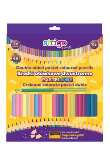 Strigo Kredki o��wkowe tr�jk�tne dwukolorowe - pastelowe 48 kolor�w 24 szt.