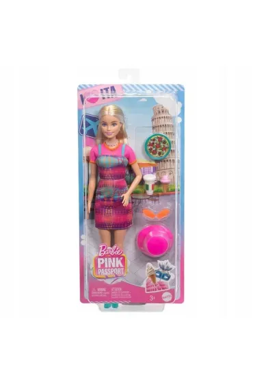Barbie lalka PINK PASSPORT W�OCHY lalka +akcesoria Mattel