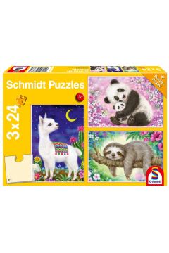 Puzzle 3 x 24 el. Panda, leniwiec, lama Schmidt