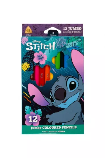 Coolpack, Kredki o��wkowe Tr�jk�tne Jumbo Disney Blue 12 kol. - Stitch (54816PTR)