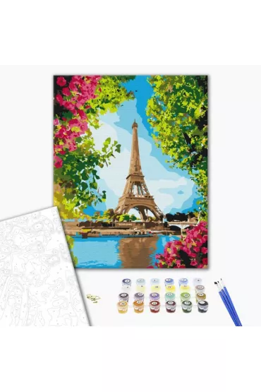 Brushme Malowanie po numerach - Kwiatowy widok na wie�� Eiffla 40x50cm