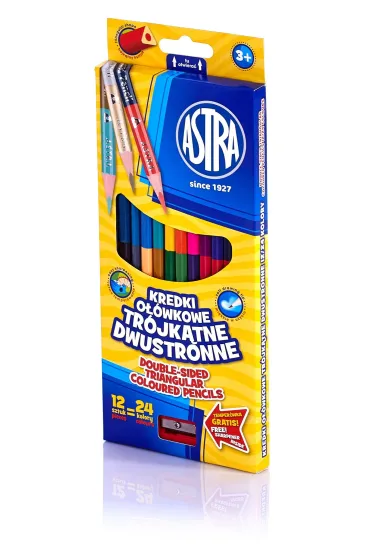 Astra Kredki o��wkowe tr�jk�tne dwustronne 24 kolor�w 12 szt.