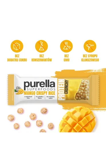 Purella Superfoods baton proteinowy mango crispy rice zestaw 6 x 45 g
