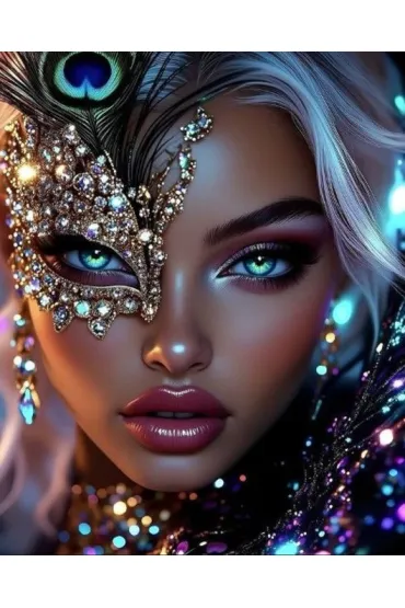 Norimpex Diamentowa mozaika - Kobieta w z�otej masce z pi�rem pawia 30x40cm
