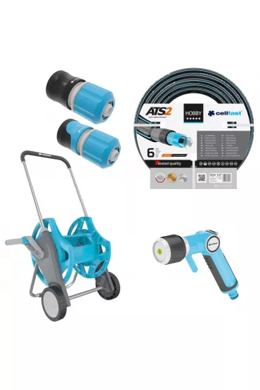 Cellfast W�zek Discover 1/2" + W�� ogrodowy + Szybkoz��cza + Zraszacz pistoletowy zestaw