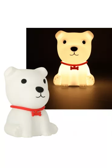Lampka nocna dla dzieci silikonowa dotykowa mikka 8 LED USB RGB biaa piesek