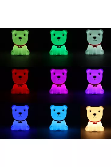 Lampka nocna dla dzieci silikonowa dotykowa mikka 8 LED USB RGB biaa piesek