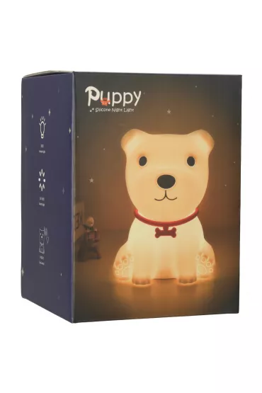 Lampka nocna dla dzieci silikonowa dotykowa mikka 8 LED USB RGB biaa piesek