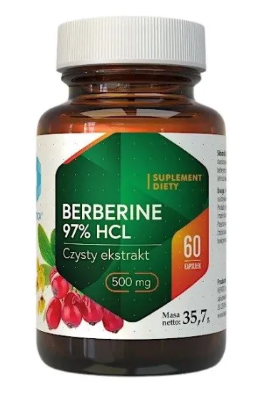 Hepatica Berberine 97% HCL - Czysty ekstrakt - Berberyna 500 mg suplement diety 60 kaps.