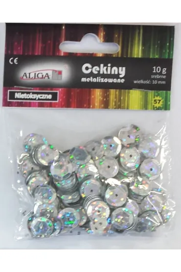 Aliga Cekiny hologramowe 10 mm srebrne 10 gram w opakowaniu MT-6596