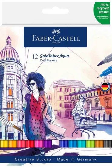 Faber-Castell Pisak akwarelowy goldfaber aqua dwustronny zestaw 12 szt.