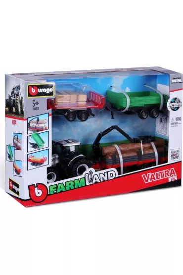 Bburago model tractor gift set valtra n174 + 3 trailers 10cm