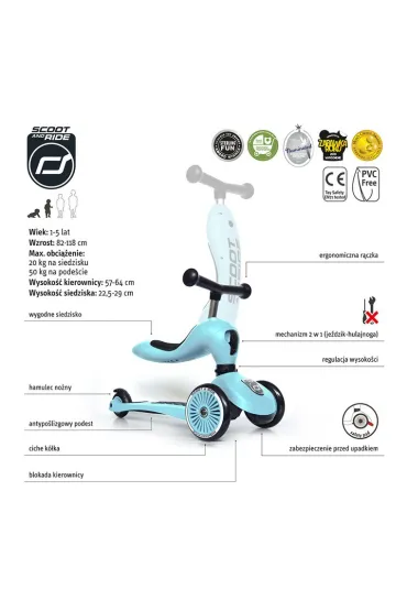 Highwaykick 1 2w1 Je�dzik i hulajnoga tr�jko�owa 1-5 lat Blueberry Scootandride