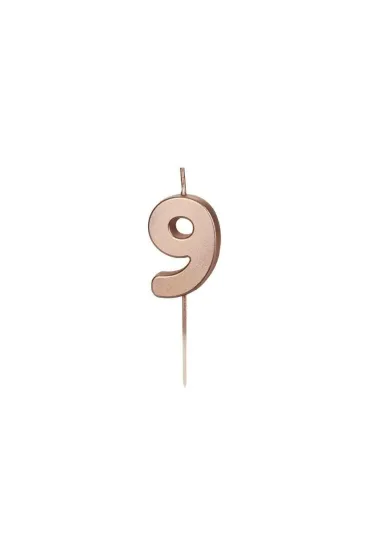 PartyDeco �wieczka urodzinowa 9 r�owe z�oto 4.5cm