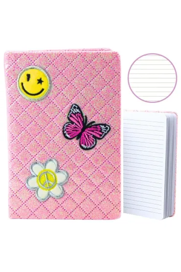 LeanToys Notatnik B6 brokat naszywki r�owy linia 80 kartek
