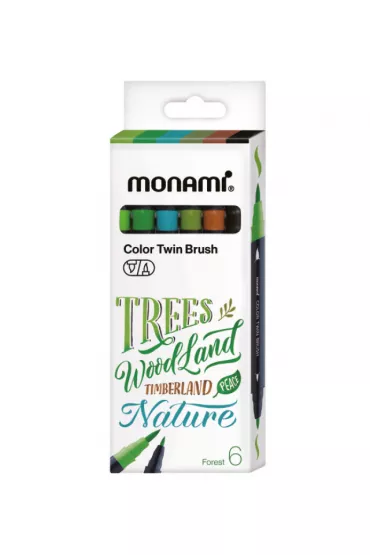 Monami Dwustronne pisaki z ko�c�wkami p�dzelkowymi Color Twin Brush Forest 6 szt.