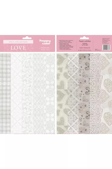 Happy Color Papiery ozdobne Deco LOVE MIX, 10 motyw�w, 20X29cm, 10 arkuszy 20x29 cm