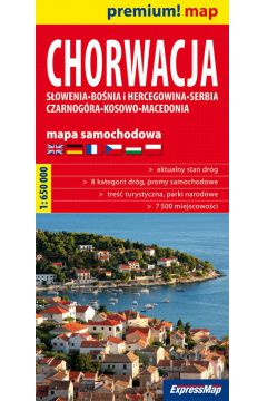 Chorwacja, Sowenia, Bonia i Hercegowina, Serbia, Czarnogra, Kosowo, Macedonia mapa samochodowa 1:650 000