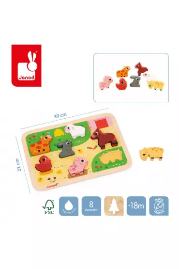 Puzzle drewniane 3D 7 el. Na farmie Janod