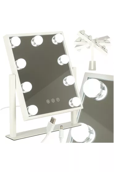 Lusterko do makija�u kosmetyczne pod�wietlane 9 LED Hollywood z 9 �ar�wkami USB 25 x 30 cm