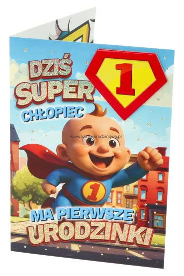Yeku Karnet Urodziny roczek dziewczynka - Superbohater.