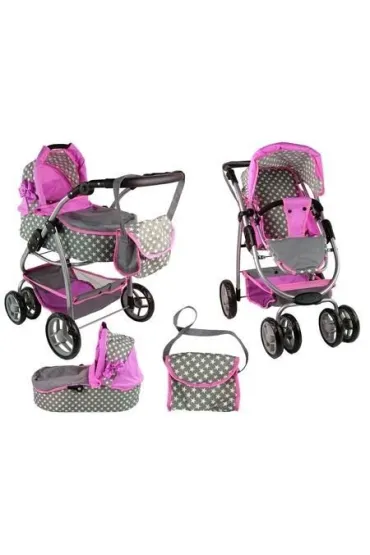 LeanToys W�zek dla lalek 2w1 z torb� r�zowy w gwiazdki