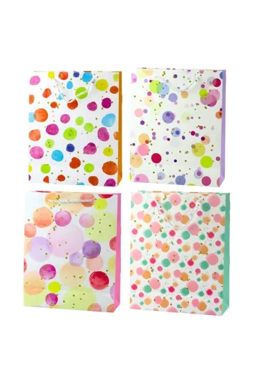 LeanToys Torba prezentowa 32x26x10cm Kropki pastel MIX