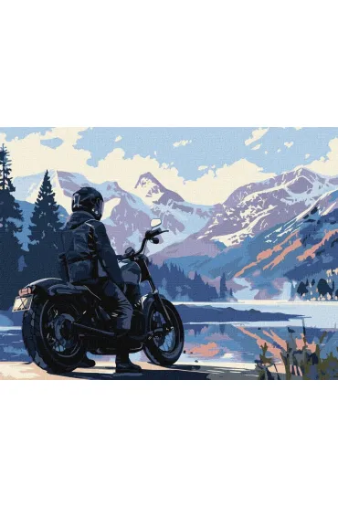 Ideyka Malowanie po numerach - Motocyklista w g�rach 30x40cm