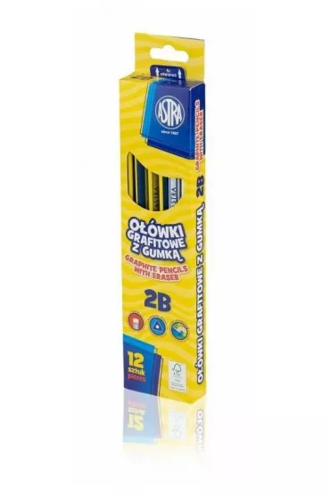 O��wki grafitowe z gumk� 2B (12 szt) ASTRA