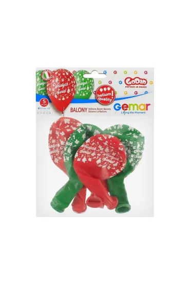Godan Balony premium "Weso�ych �wi�t", czerwone i zielone, 13"/5 szt.