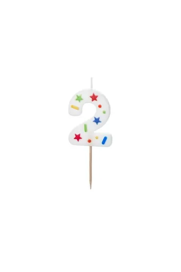 PartyDeco �wieczka urodzinowa 2 bia�a konfetti 5.5cm